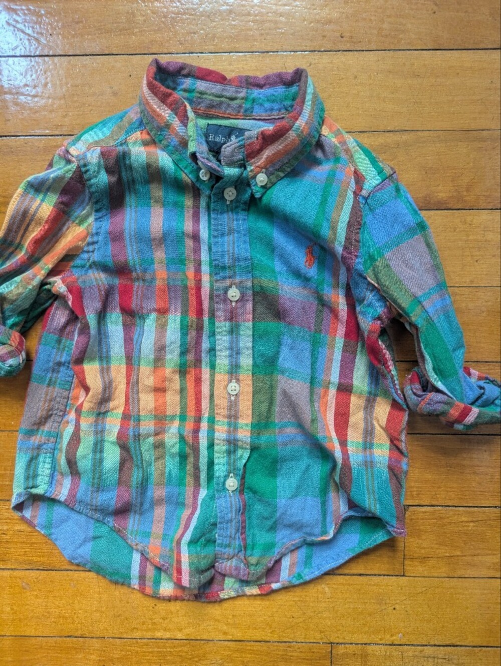 Ralph Lauren Toddler Boys 24M Pony Plaid Madras Colorful Button Down Shirt